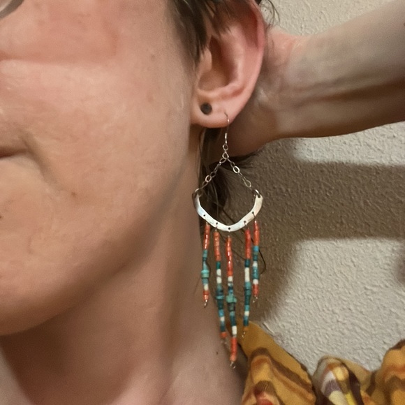 Sterling turquoise beaded dangle earrings - Picture 3 of 3